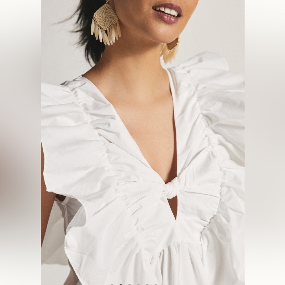 Anthropologie Blue Tassel Ruffled White Waistless Mini
Dress Size L - Picture 5 of 10